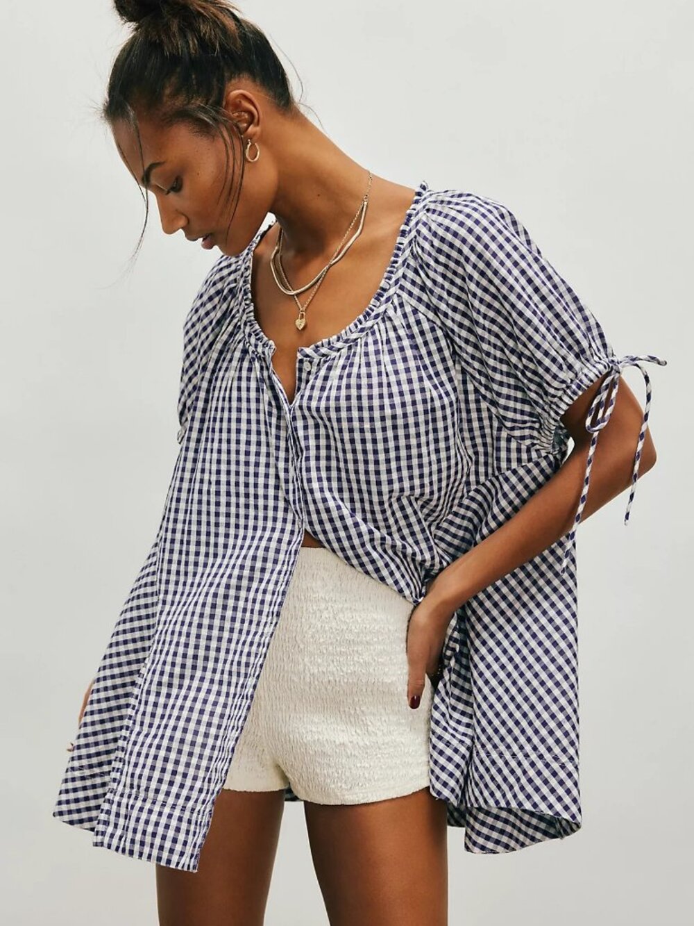 Free People Farley Gingham Tunic in Navy Combo